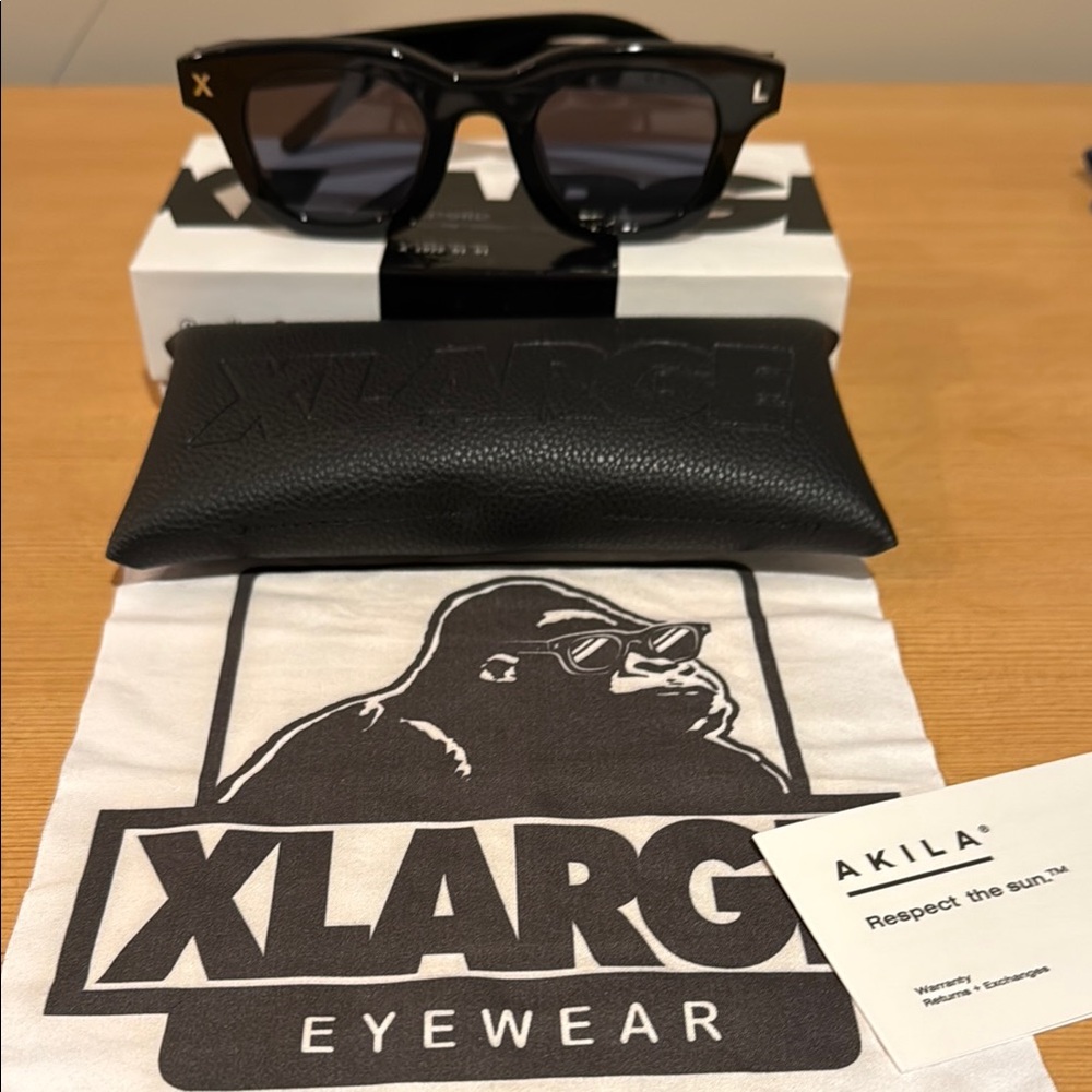 Akila X XLarge Clothing  Collab Black Sunglasses with case and cleaning cloth